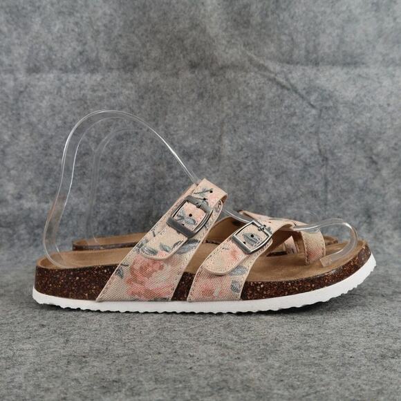 Time and Tru Shoes Womens 6 Sandals Casual Floral Toe Loop Double Buckle Straps - Picture 2 of 13